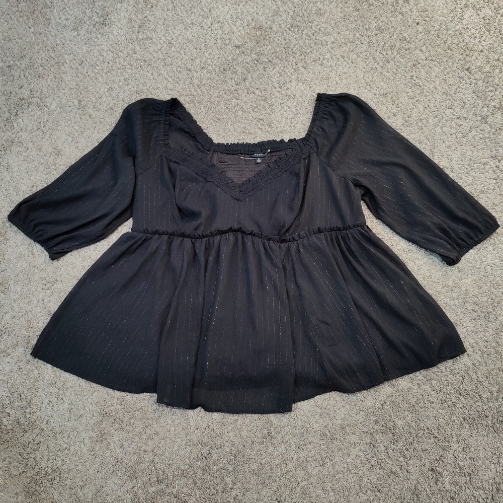 Torrid Black Tinsel Woven Babydoll Top